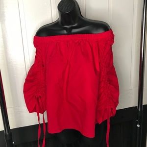 Red Off The Shoulders Shirt.